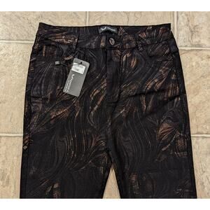 New Apperloth Sz L Pants black and bronze print stretchy womens X5